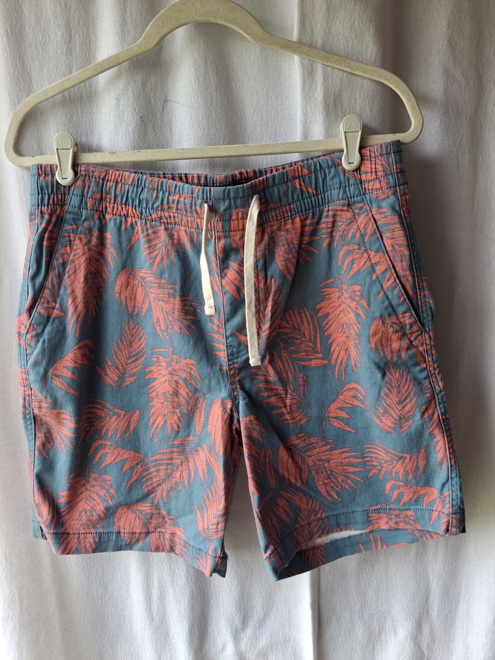 Men's Coral Palm Print Swim Trunks in Teal